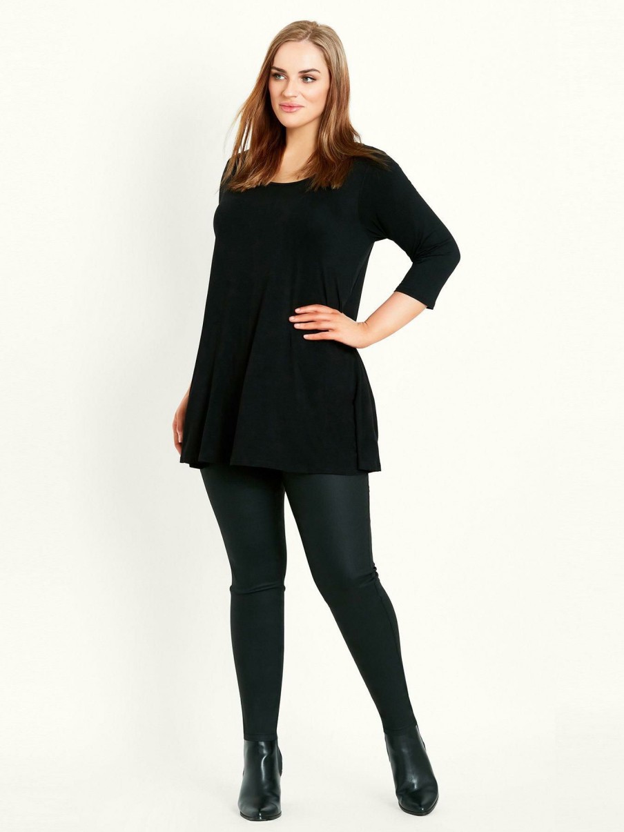 Tops & T-Shirts * | Evans 3/4 Sleeve Plain Swing Tunic Black