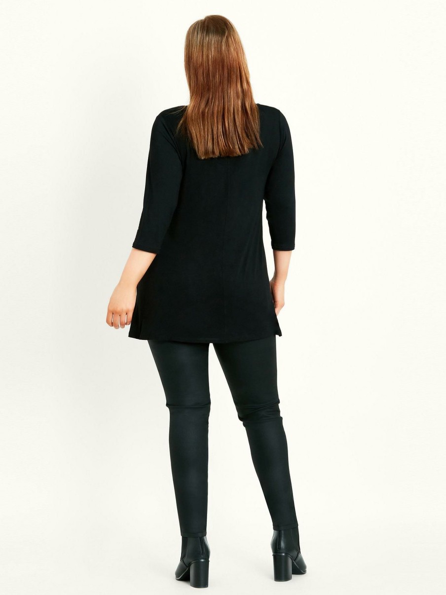 Tops & T-Shirts * | Evans 3/4 Sleeve Plain Swing Tunic Black