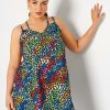 Tops & T-Shirts * | Yours Rainbow Leopard Print Two Strap Vest Top Black