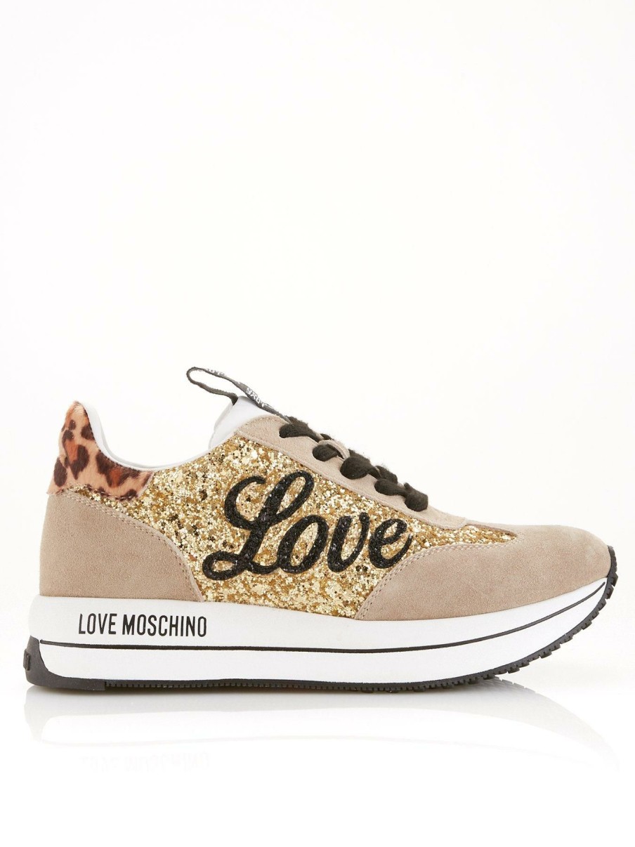 Trainers * | Love Moschino Glitter Love Wedge Trainers Gold