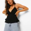 Tops & T-Shirts * | Boohoo Dobby Ruffle Cami Top Black