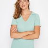 Tops & T-Shirts * | Long Tall Sally Ss Ribbed Polo Top Blue