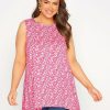 Tops & T-Shirts * | Yours Floral Open Back Hanky Hem Vest Top Pink