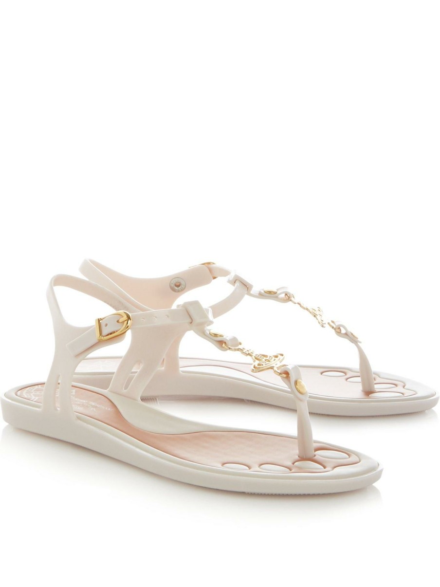 Flip Flops & Sandals * | Melissa Vivienne Westwood Orb Logo Solar 21 Flat Jelly Sandals White