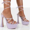 Shoes & Boots * | Public Desire Endless Potential Satin Platform Lace Up Heels Lilac