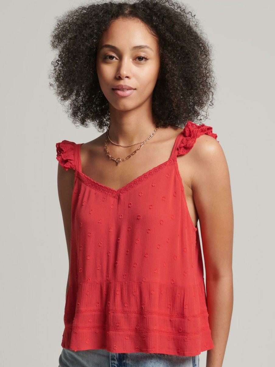 Tops & T-Shirts * | Superdry Vintage Broderie Cami Top Red