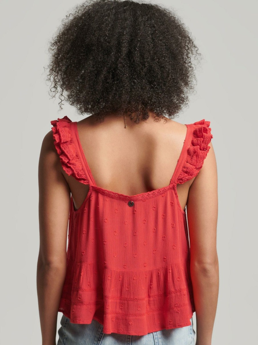 Tops & T-Shirts * | Superdry Vintage Broderie Cami Top Red