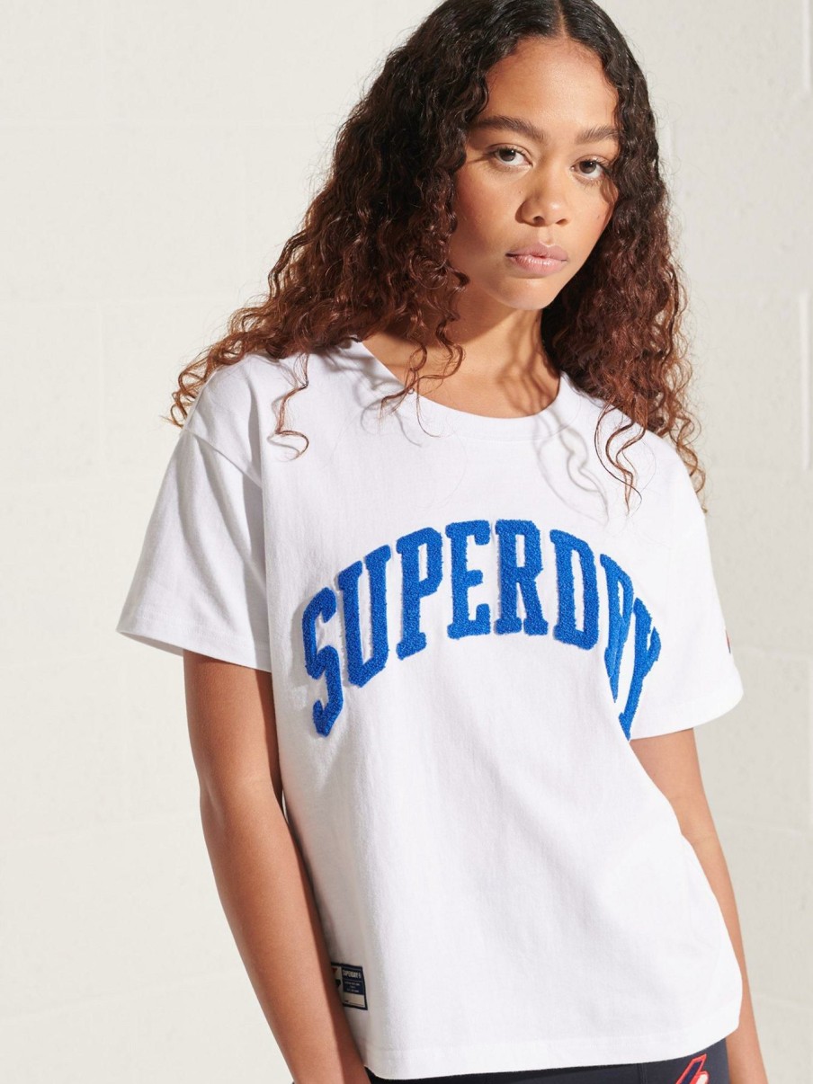 Tops & T-Shirts * | Superdry Varsity Arch Boxy T-Shirt White