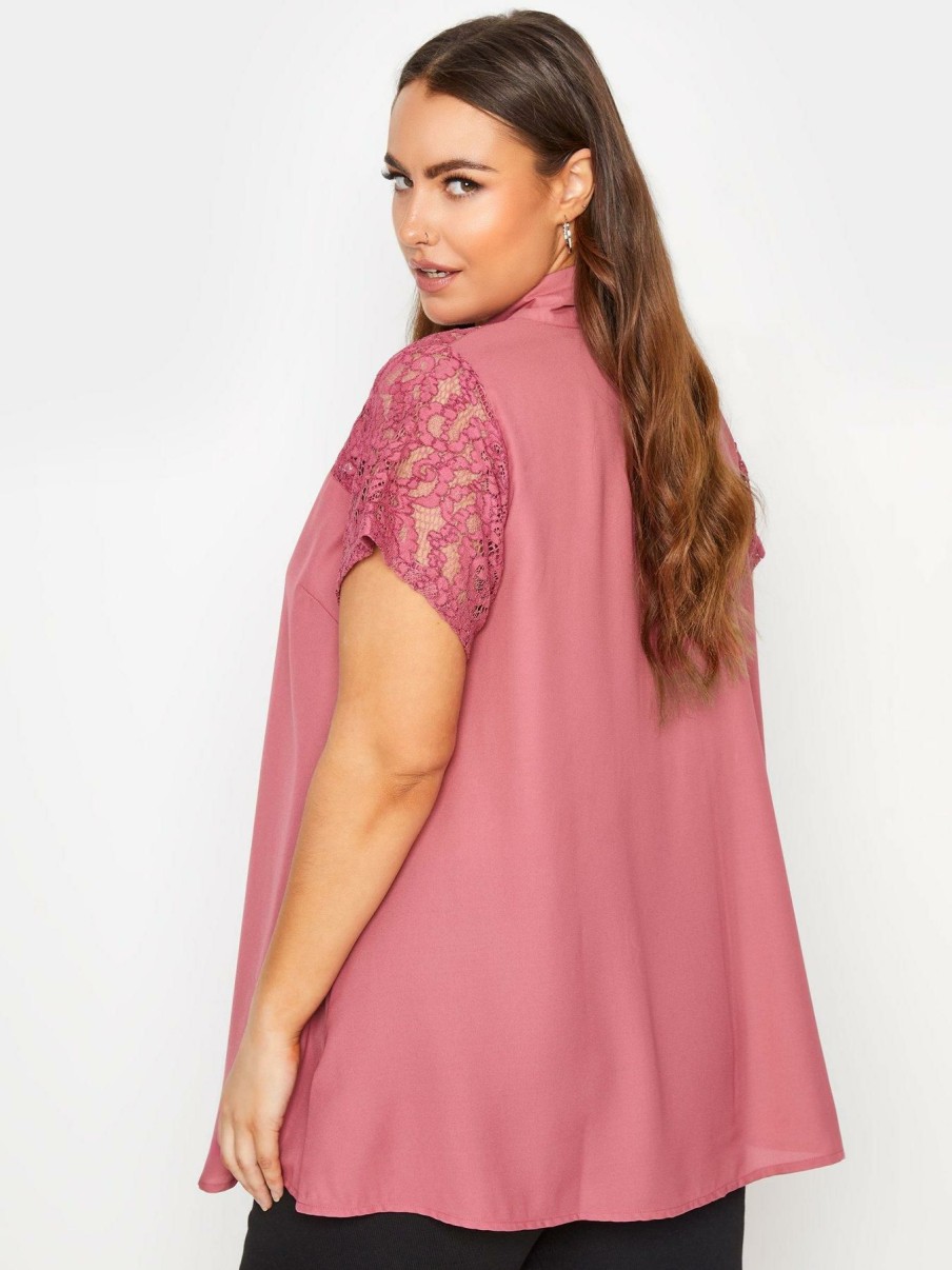 Tops & T-Shirts * | Yours Limited Collection Lace Insert T Shirt Blouse Winter Blush