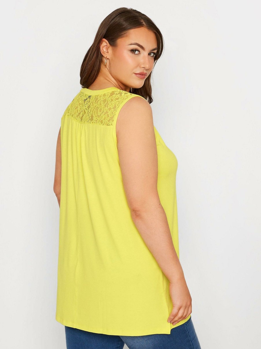 Tops & T-Shirts * | Yours Lace Yoke Placket Top Yellow