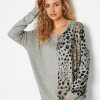 Tops & T-Shirts * | Long Tall Sally Long Tall Sally Grey Leopard Print Colourblock Top