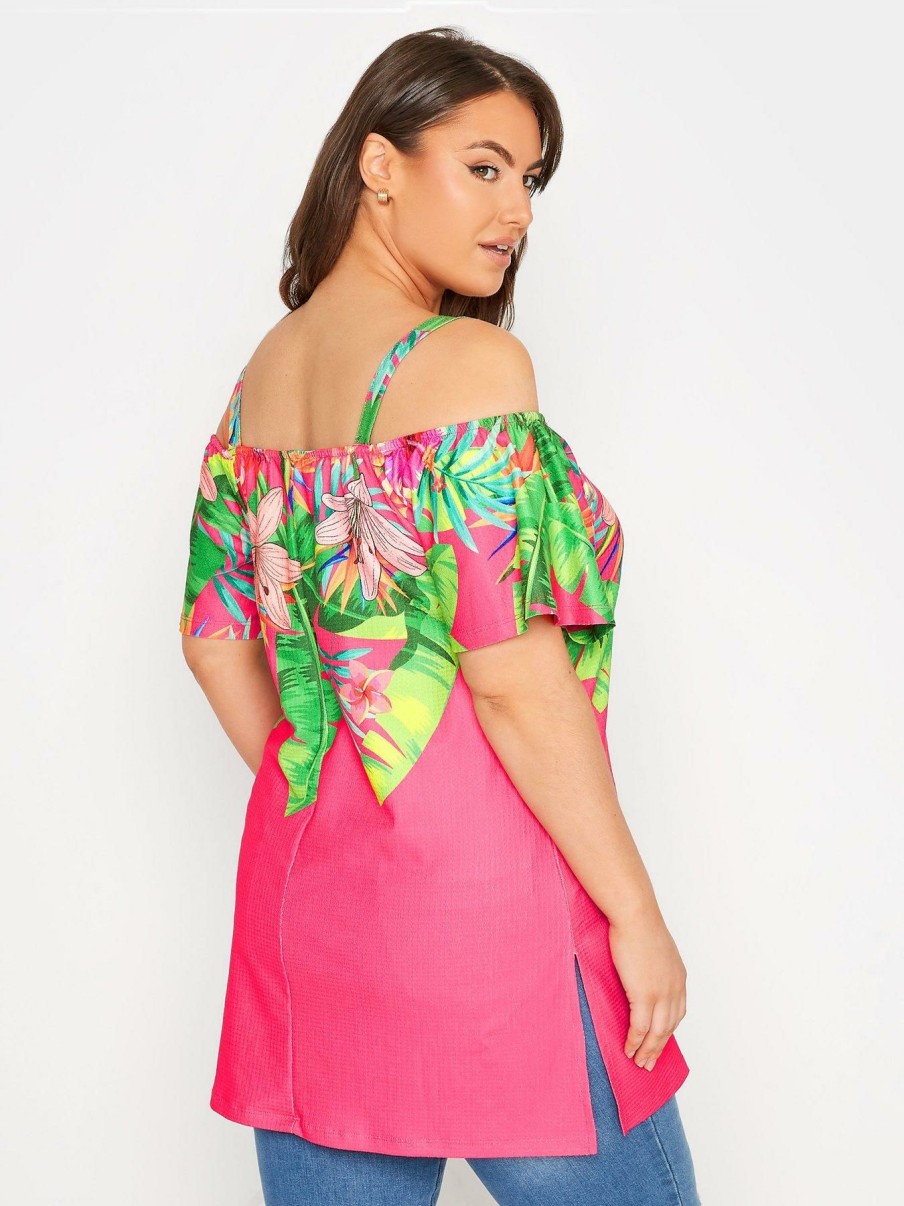 Tops & T-Shirts * | Yours Tropical Floral Bardot Top Pink