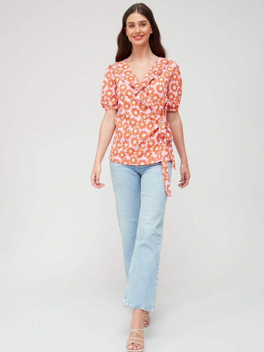 Tops & T-Shirts * | V By Very Ruffle Wrap Jersey Top Floral Print