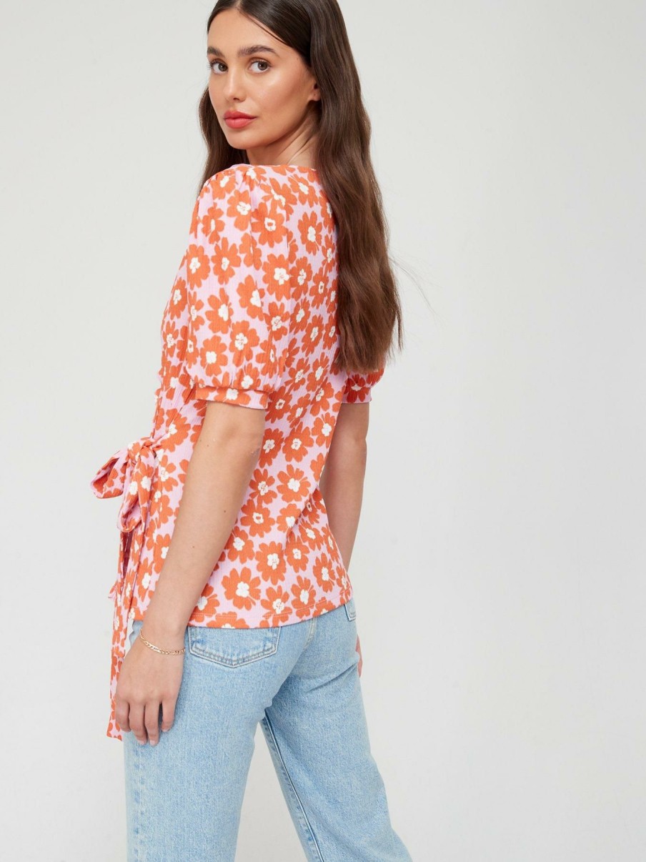 Tops & T-Shirts * | V By Very Ruffle Wrap Jersey Top Floral Print