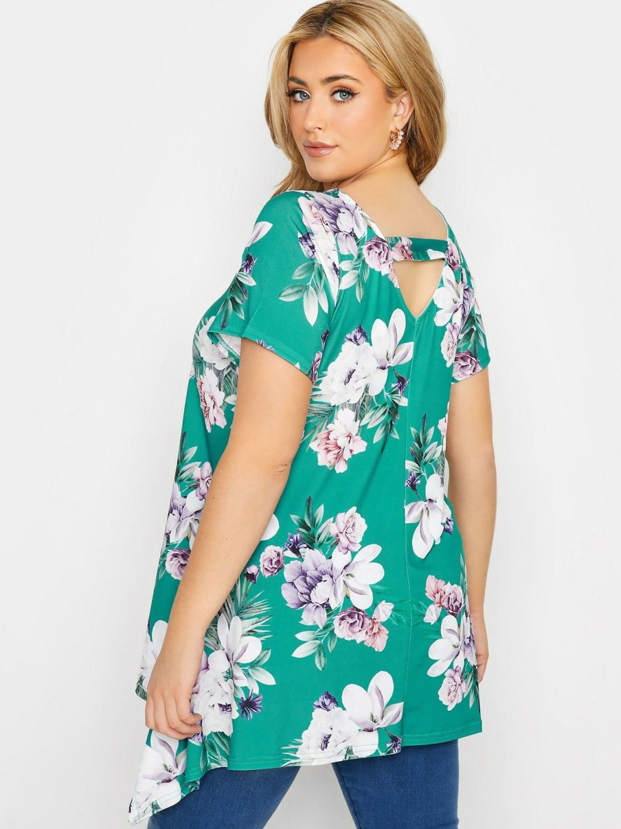 Tops & T-Shirts * | Yours London Floral Tab Back Hanky Hem