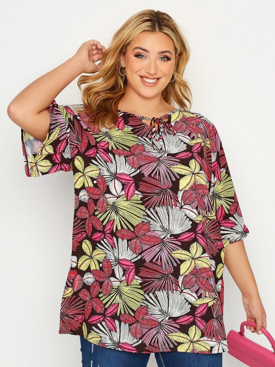 Tops & T-Shirts * | Yours Tropical Tie Front Tshirt