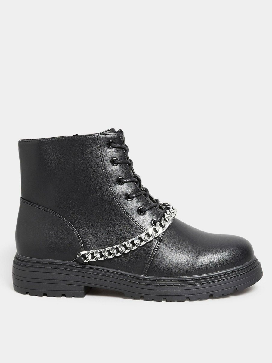 Shoes & Boots * | Yours Extra Wide Fit Chunky Chain Lace Up Boot Black