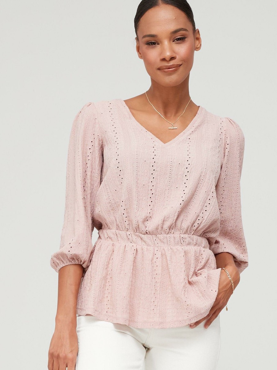 Tops & T-Shirts * | V By Very 3/4 Sleeve Broderie Smock Top Blush