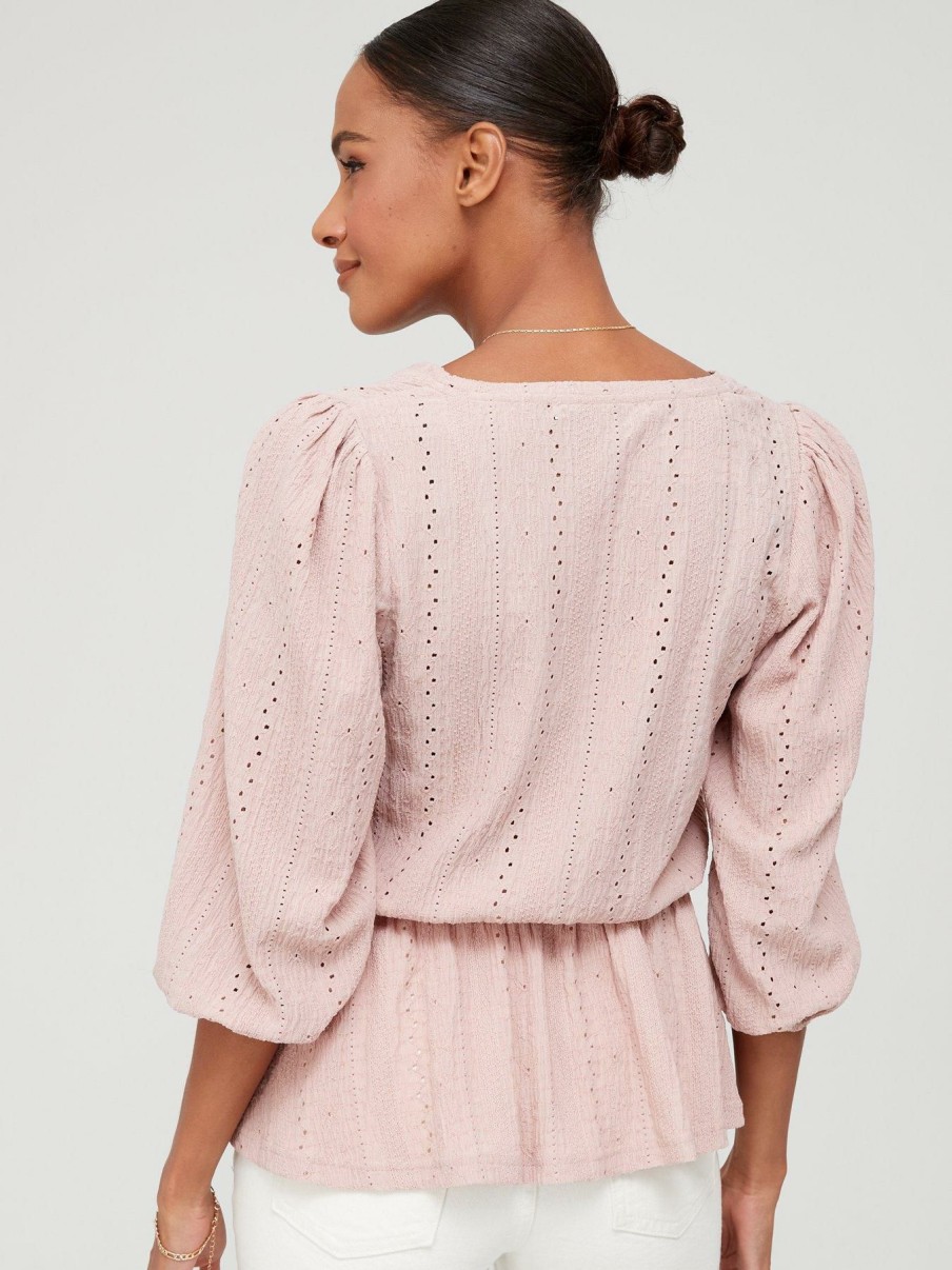 Tops & T-Shirts * | V By Very 3/4 Sleeve Broderie Smock Top Blush