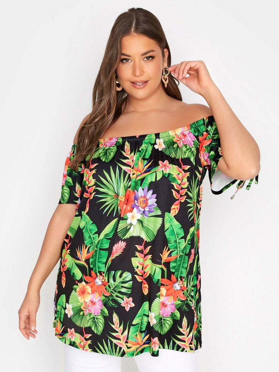 Tops & T-Shirts * | Yours Floral Printed Cold Shoulder Top