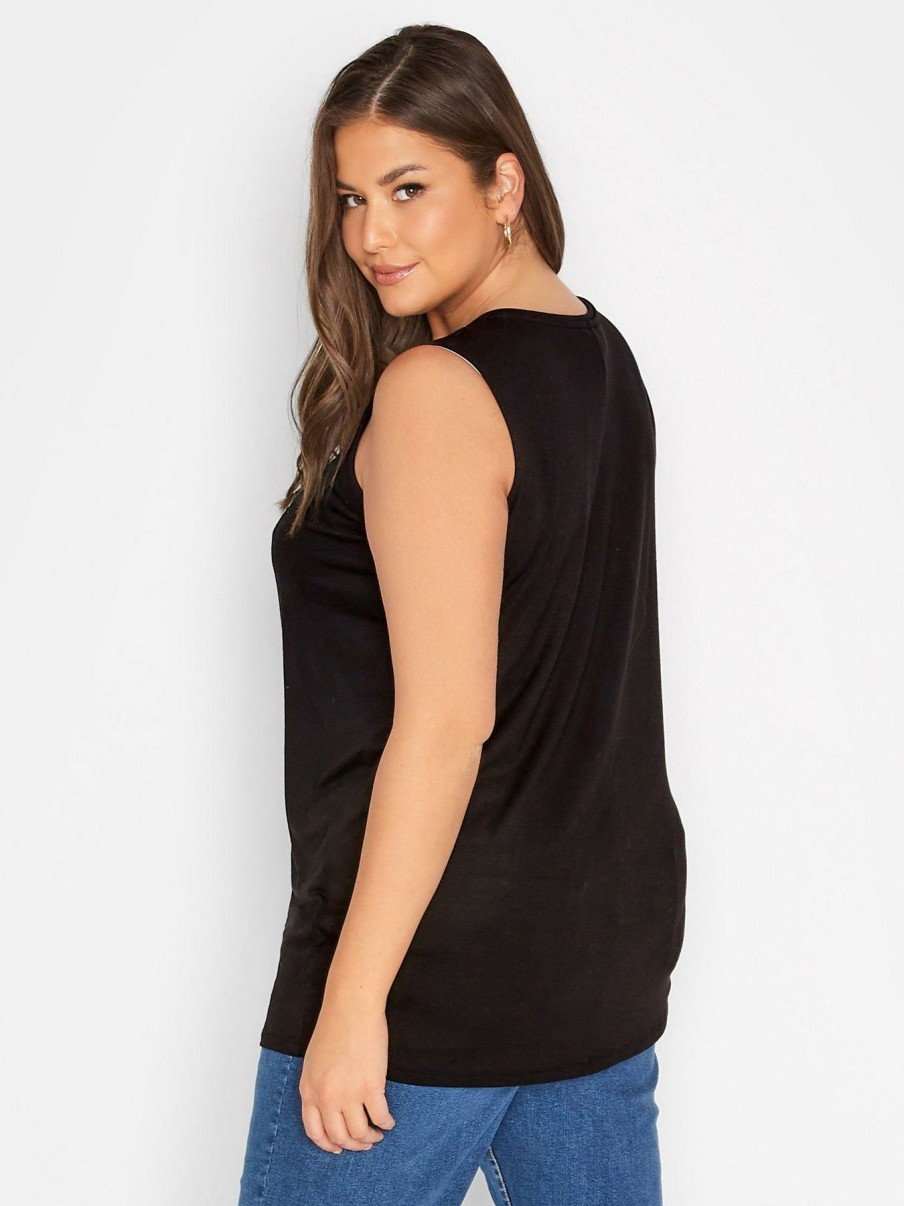 Tops & T-Shirts * | Yours Embroidered Top With Neck Trim Black