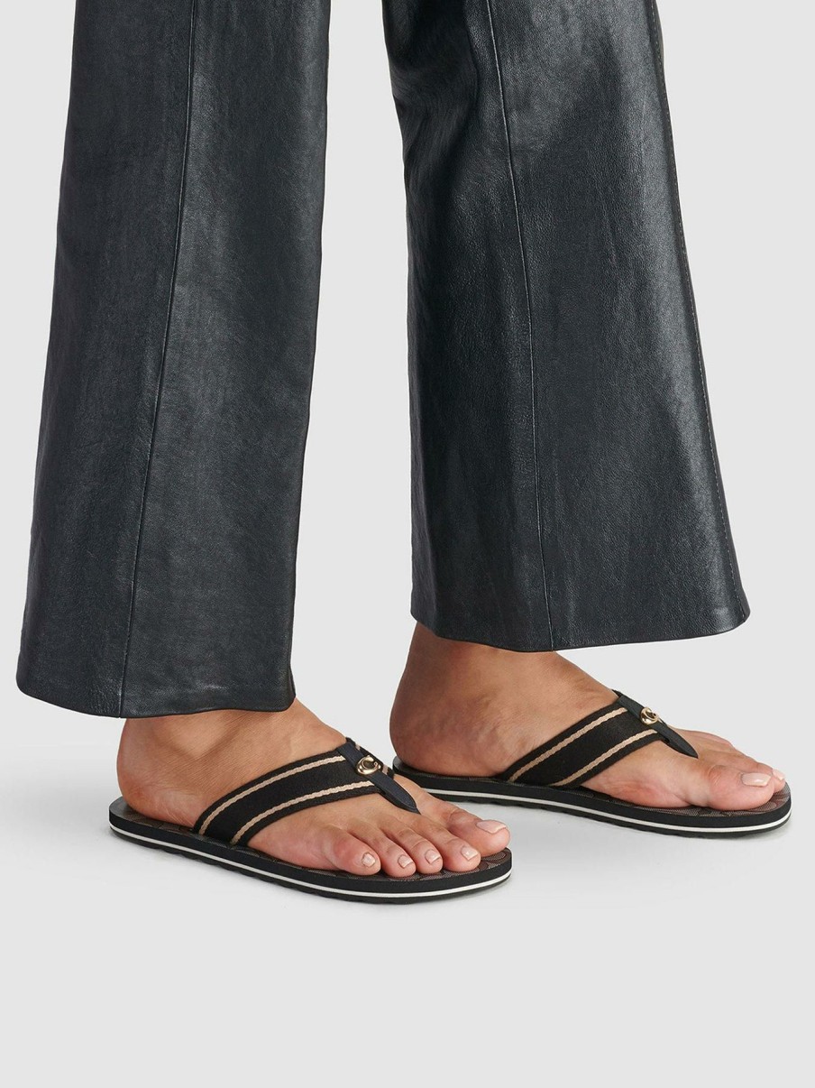 Flip Flops & Sandals * | Coach Zoe Webbed Flip Flops Black