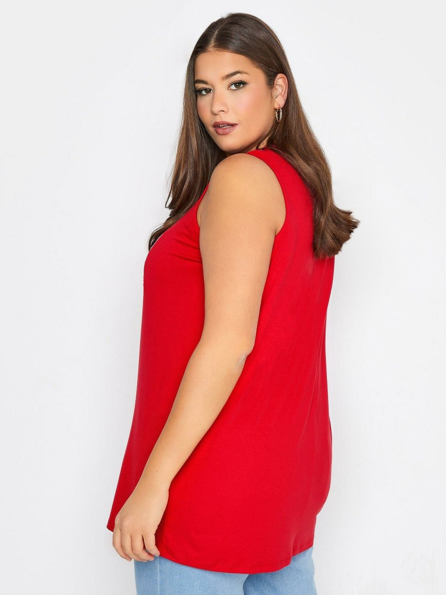 Tops & T-Shirts * | Yours Embroidered Top With Neck Trim Red