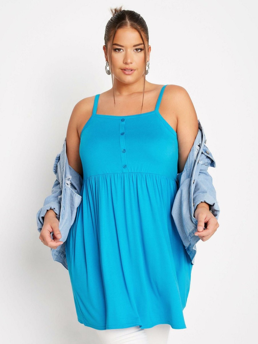 Tops & T-Shirts * | Yours Button Cami Turquoise Blue