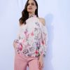 Tops & T-Shirts * | Wallis Pink Floral Cold Shoulder Top