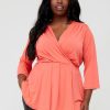 Tops & T-Shirts * | V By Very Curve Slinky Long Sleeve Drape Top Coral