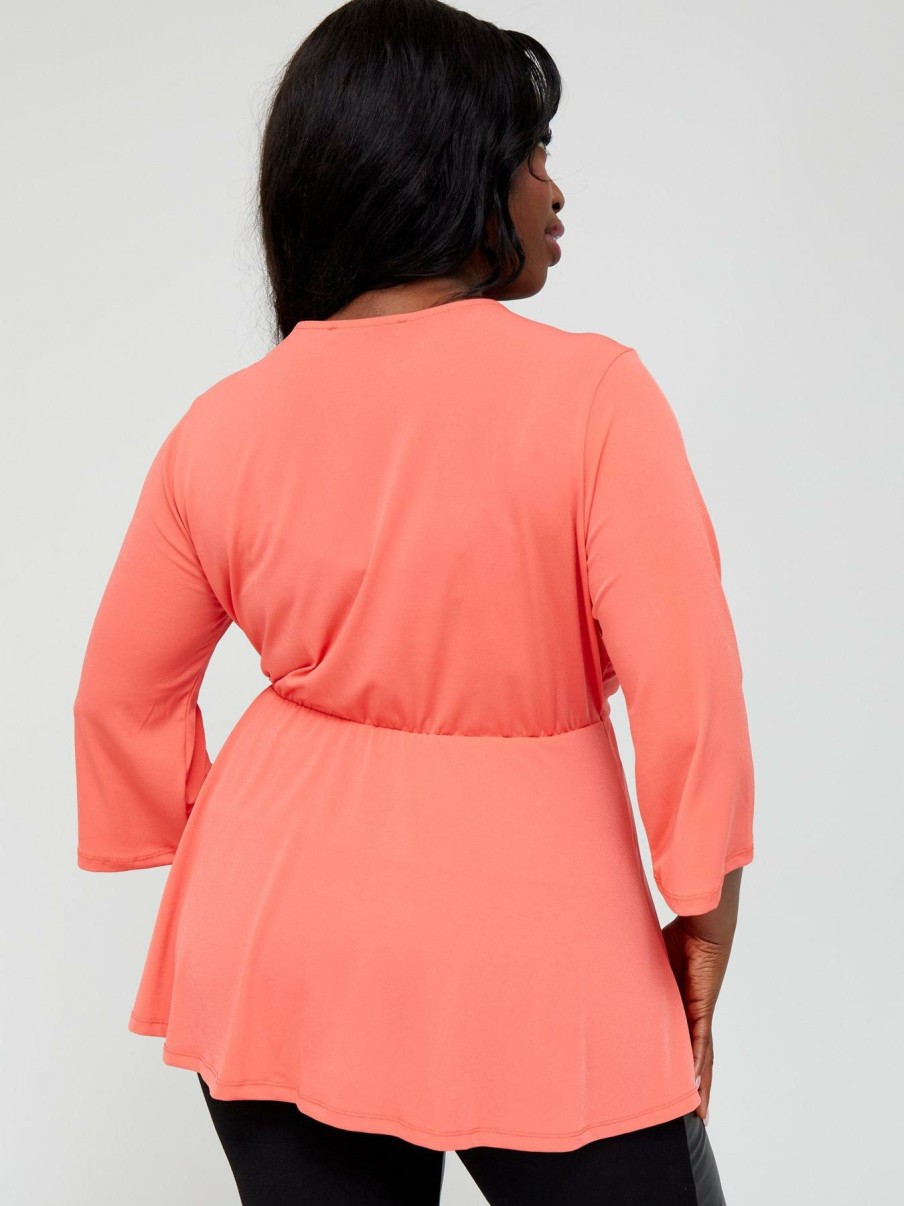 Tops & T-Shirts * | V By Very Curve Slinky Long Sleeve Drape Top Coral