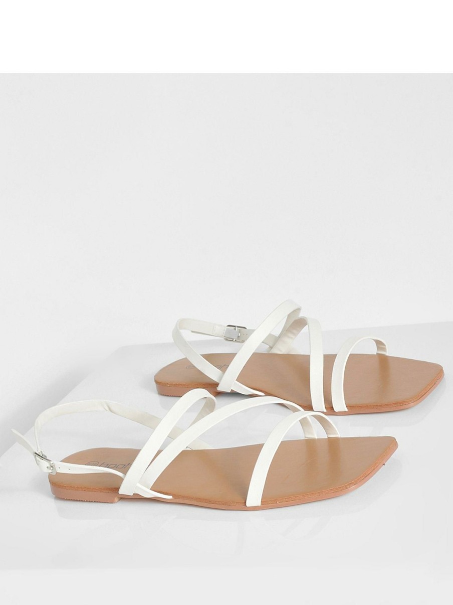 Shoes & Boots * | Boohoo Wide Fit Asymmetric Strappy Sandal White