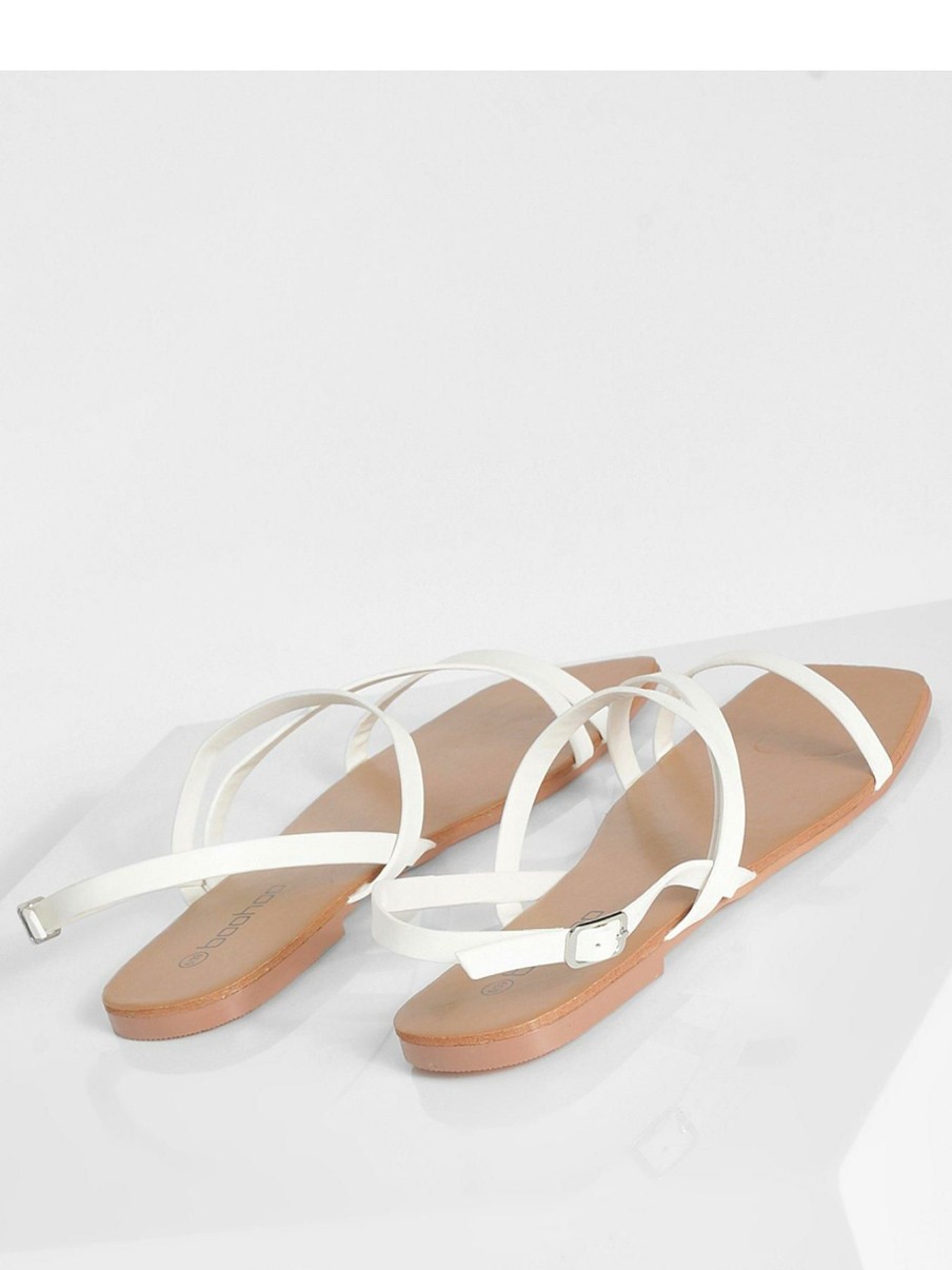 Shoes & Boots * | Boohoo Wide Fit Asymmetric Strappy Sandal White