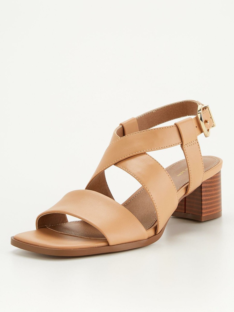 Shoes & Boots * | V By Very Wide Fit Bailey Low Block Heel Strappy Sandal Nude