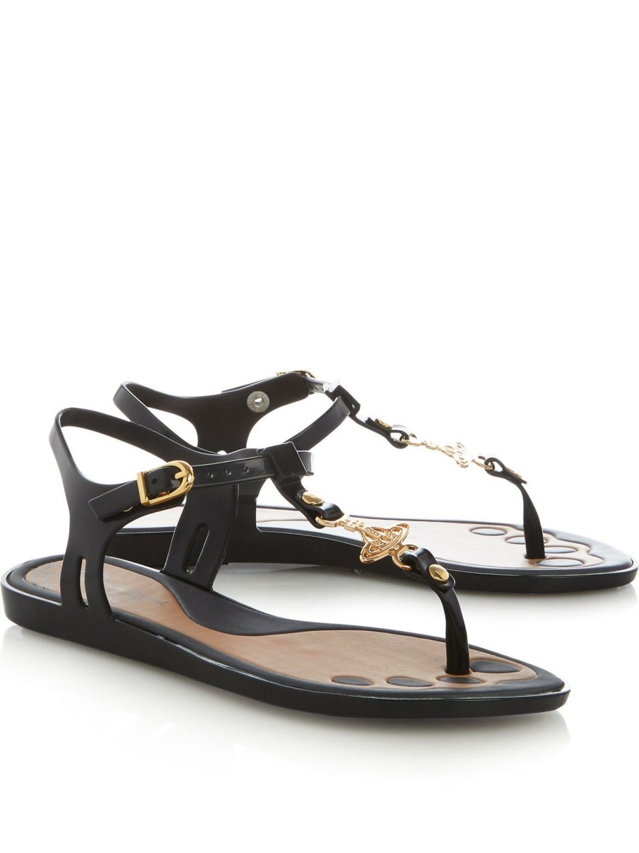 Flip Flops & Sandals * | Melissa Vivienne Westwood Orb Logo Solar 21 Flat Jelly Sandals Black