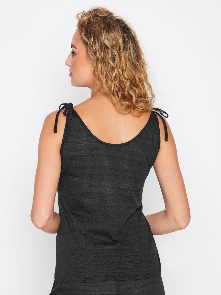 Tops & T-Shirts * | Long Tall Sally Black Stitch Detail Tie Shoulder