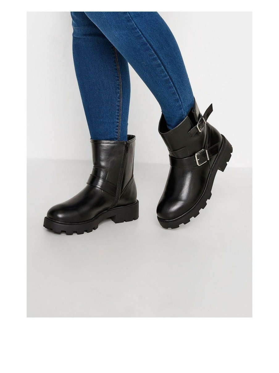 Shoes & Boots * | Yours Yours Extra Wide Fit Biker Boot Black