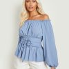 Tops & T-Shirts * | Boohoo Bardot Lace Up Waist Peplum Top