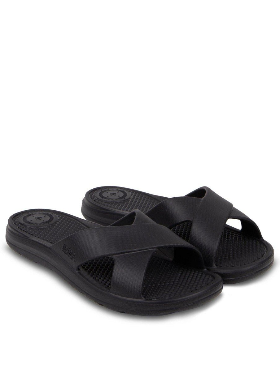 Shoes & Boots * | Totes Ladies Solbounce Cross Slide Sandals Black