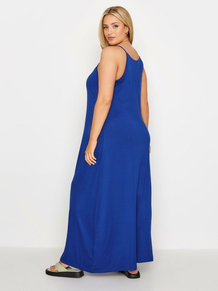 Tops & T-Shirts * | Yours Blue Crochet Neckline Maxi Dress