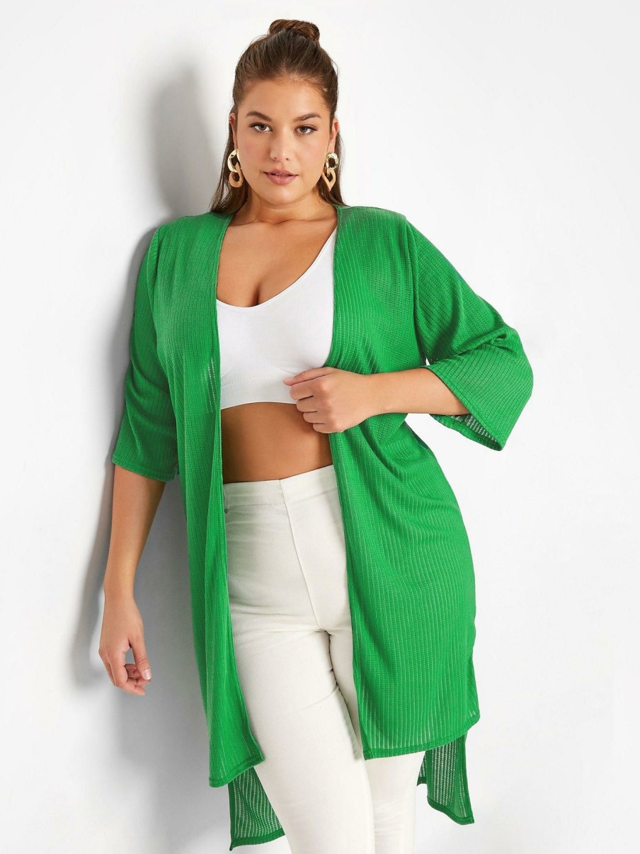 Tops & T-Shirts * | Yours Knitted Coverup Apple Green