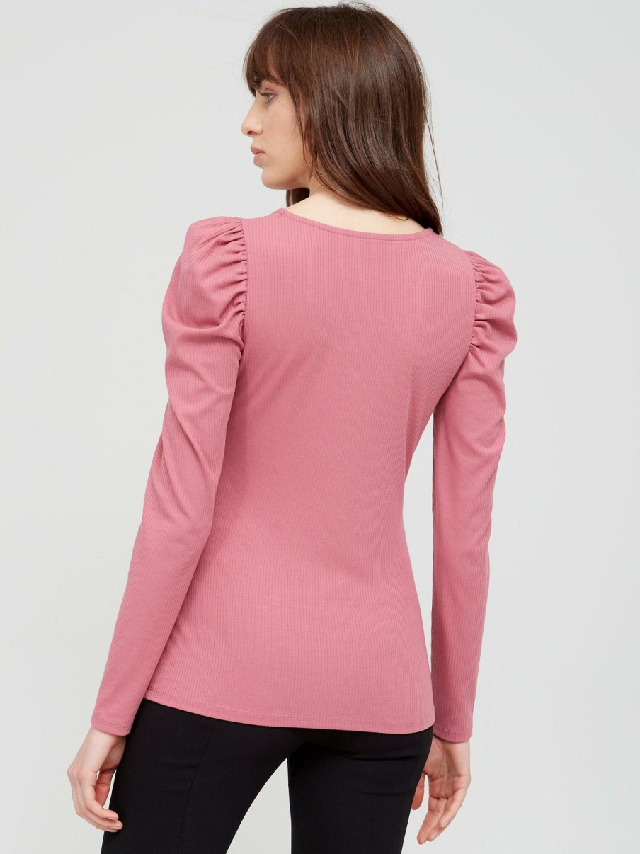 Tops & T-Shirts * | V By Very Puff Sleeve Rib Top Blush