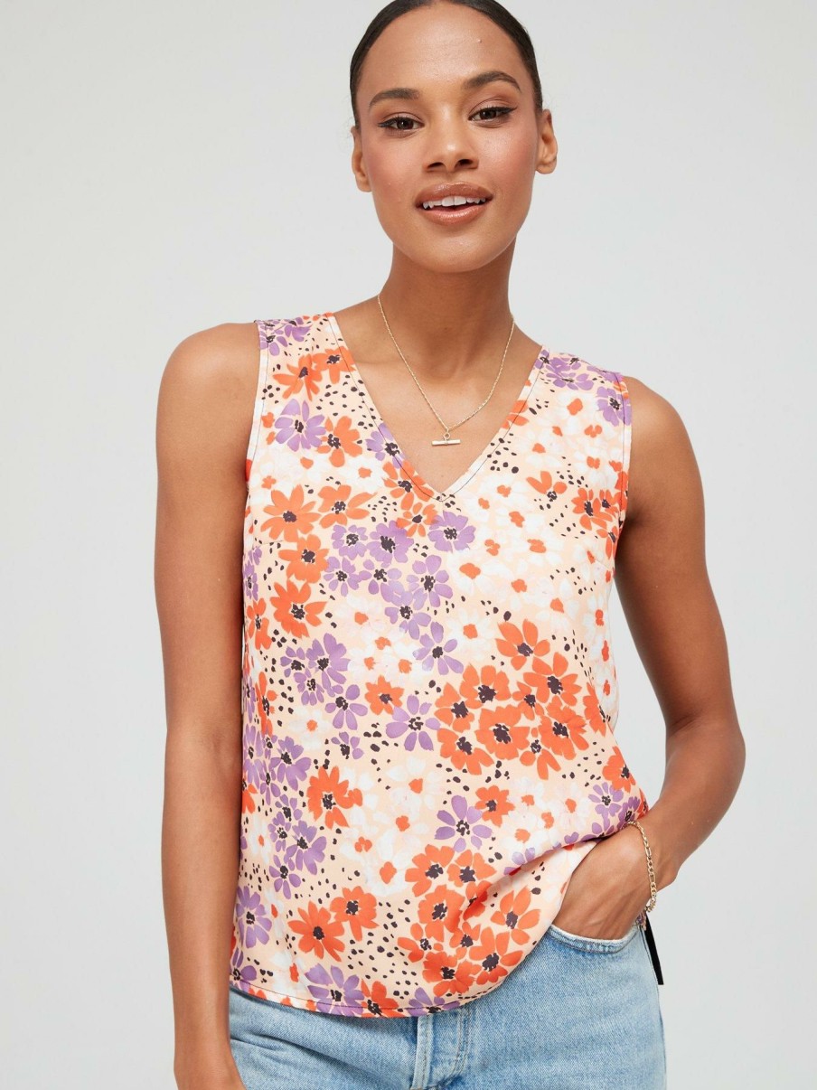 Tops & T-Shirts * | V By Very Woven Front Printed Vest Ditsy Print