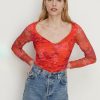 Tops & T-Shirts * | Oasis Floral Mesh Gauged Front Top Red