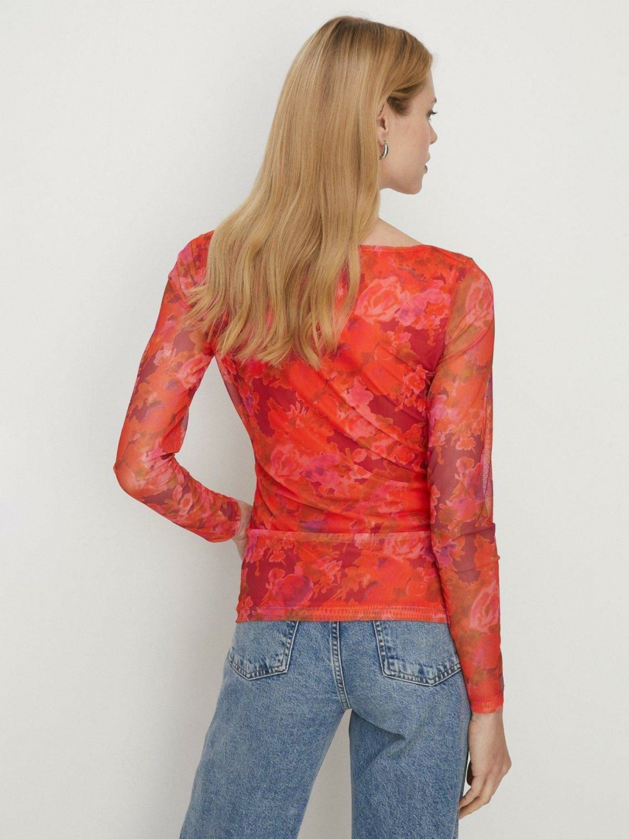 Tops & T-Shirts * | Oasis Floral Mesh Gauged Front Top Red