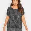 Tops & T-Shirts * | Yours Aztec Back Tie T-Shirt Black