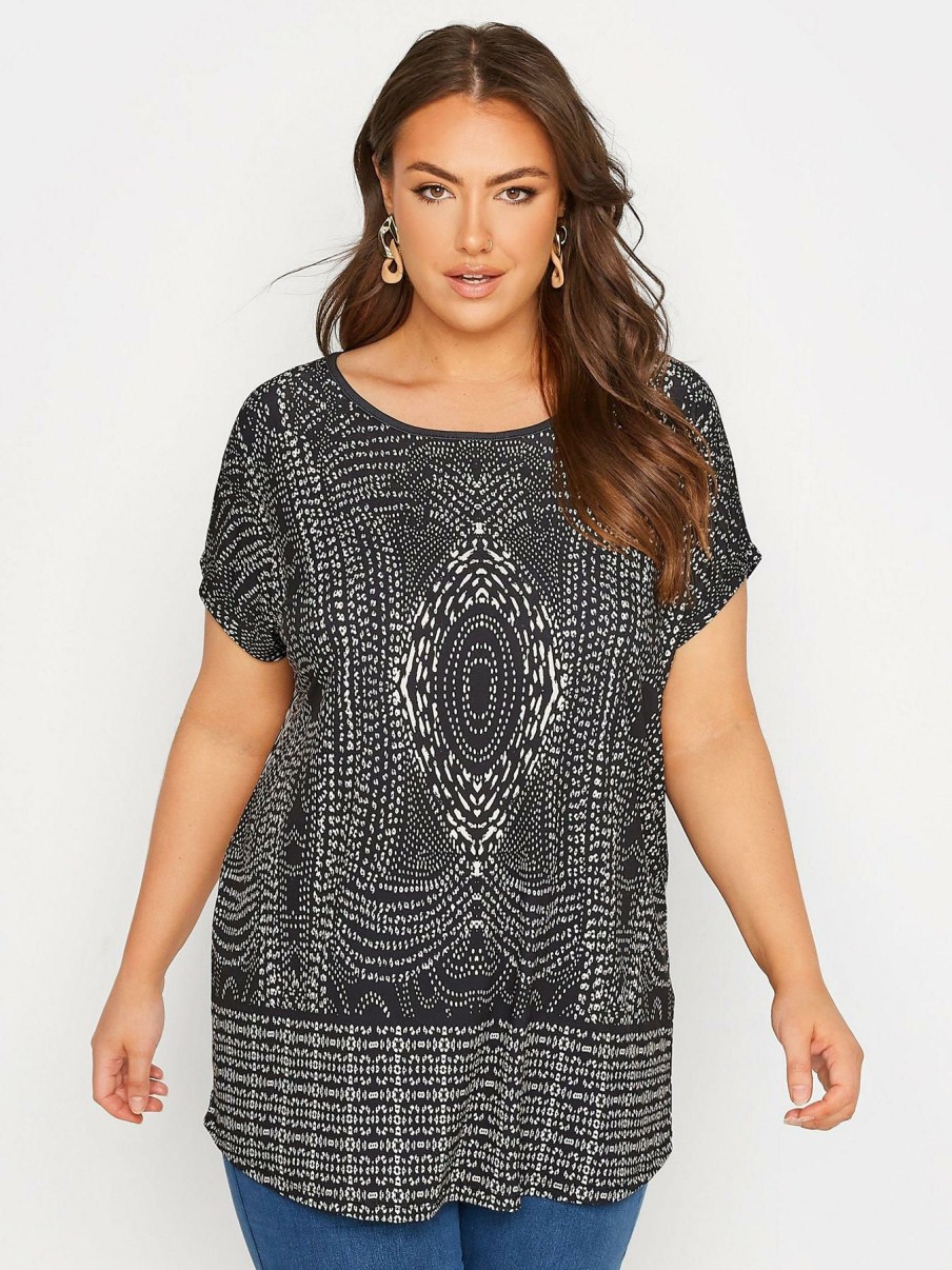 Tops & T-Shirts * | Yours Aztec Back Tie T-Shirt Black