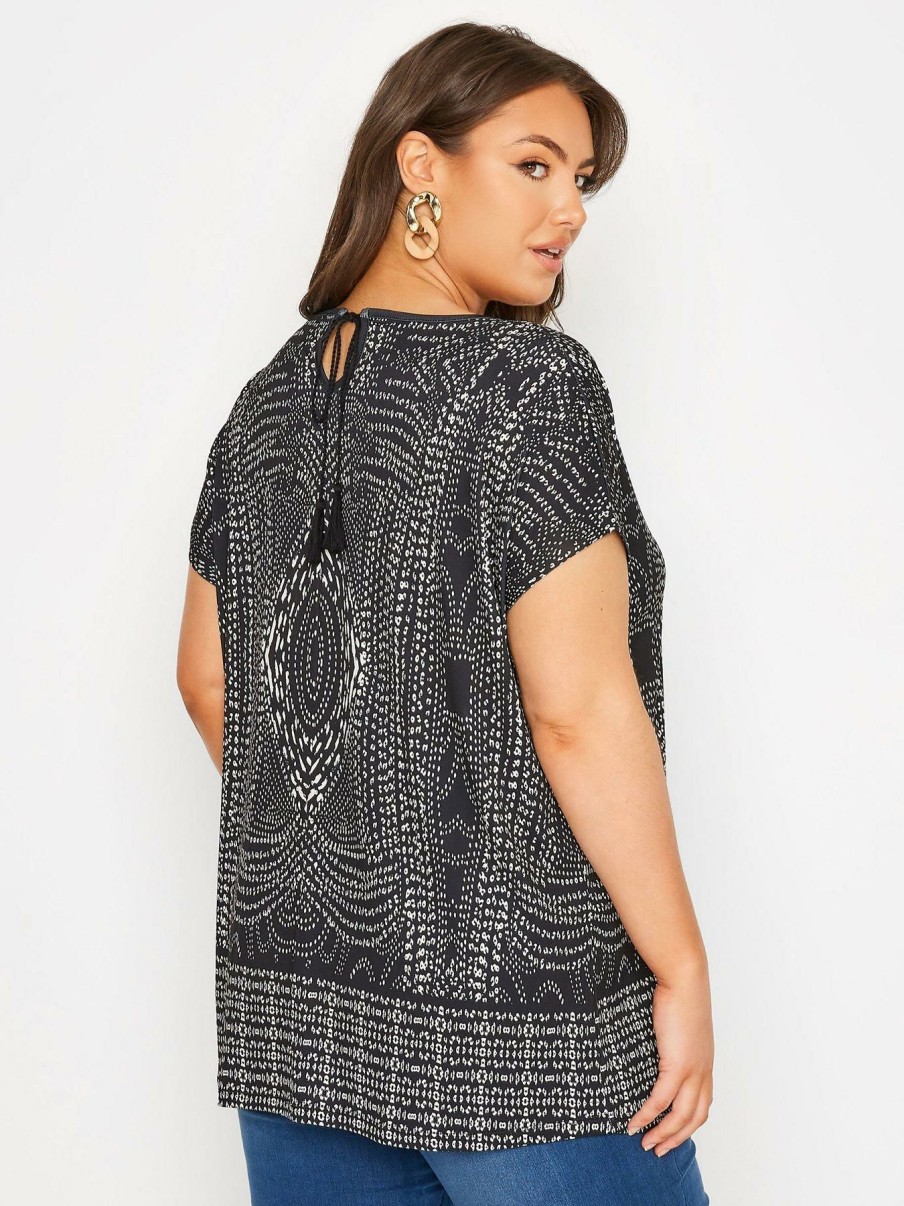 Tops & T-Shirts * | Yours Aztec Back Tie T-Shirt Black