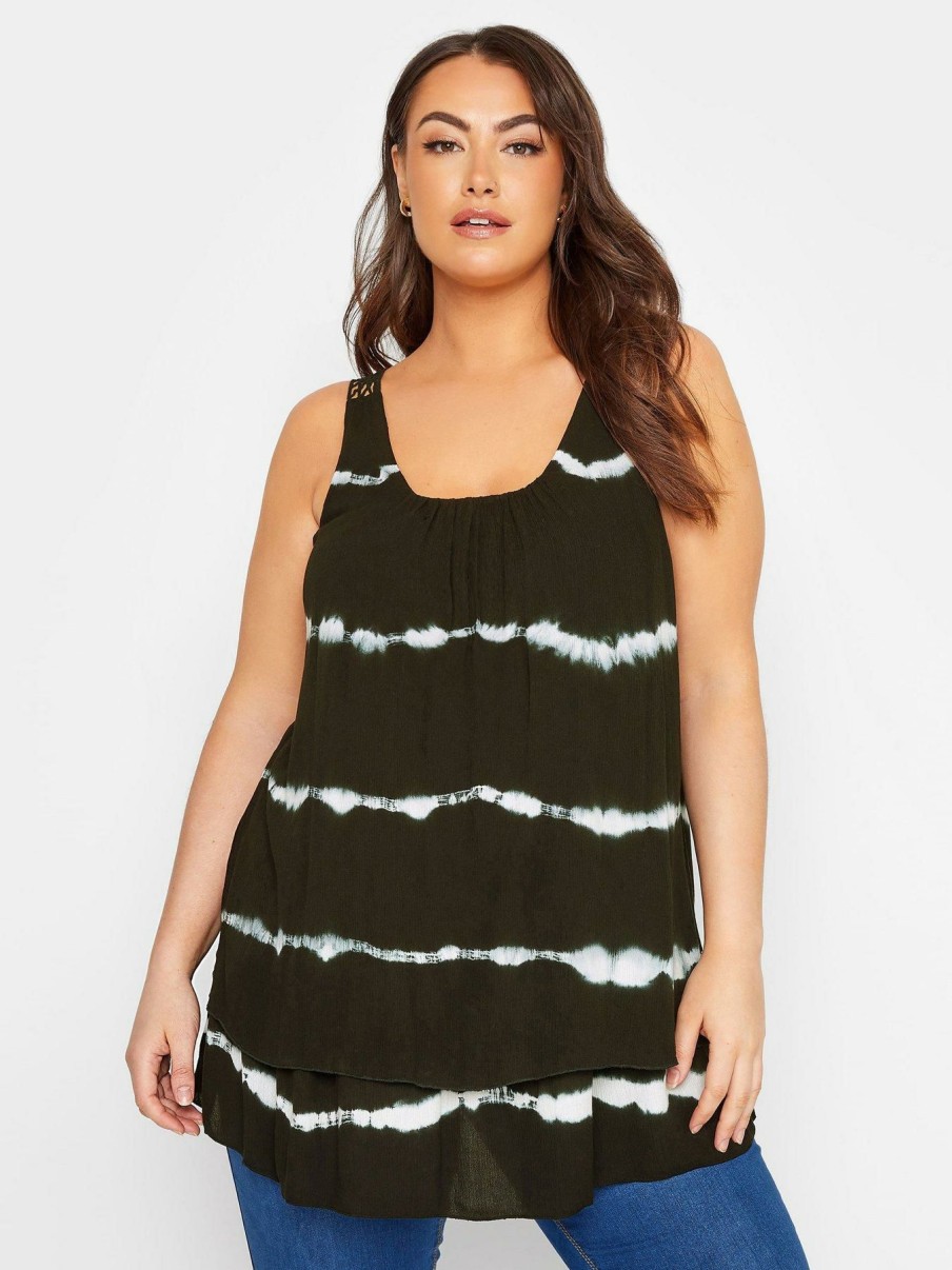 Tops & T-Shirts * | Yours Clothing Crochet Back Tie Dye Vest. Black