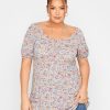 Tops & T-Shirts * | Yours Ruched Puff Sleeve Top Ditsy Floral